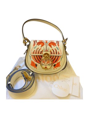 Chloe White Printed Leather Small Tess Bag