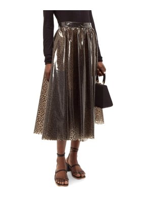 MSGM Leopard Print PVC A-Line Skirt