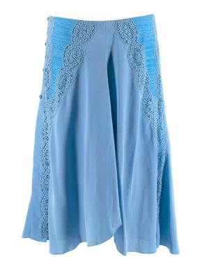 Chloe Crochet-Paneled Ruched Silk Crepe de Chine Skirt