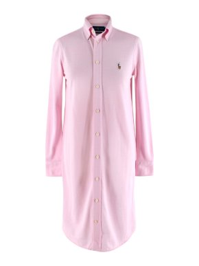 Ralph Lauren Pink Knit Cotton Oxford Long Shirtdress