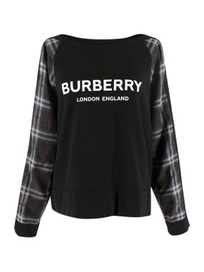 Burberry Black Check Sleeves Crewneck Sweatshirt