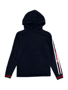 Gucci Navy Web Stripes Cotton Hoodie