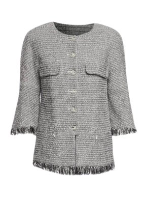 Chanel Black & White Collarless Tweed Evening Jacket