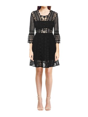 Self Portrait Black Giupere Lace A-Line Dress
