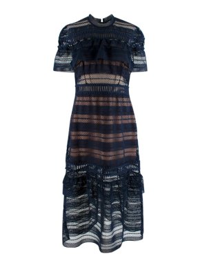 Self Portrait Navy Guipure Lace Dress