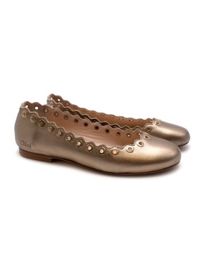 Chloe Gold Leather Ballerina Flats