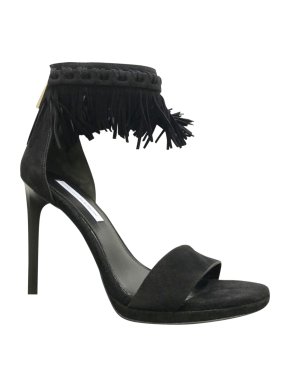 DVF Fringed Black Suede Ankle Strap Sandals