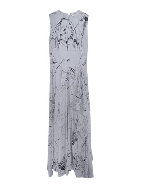 Alexander McQueen Blue Sleeveless Printed Silk Dress