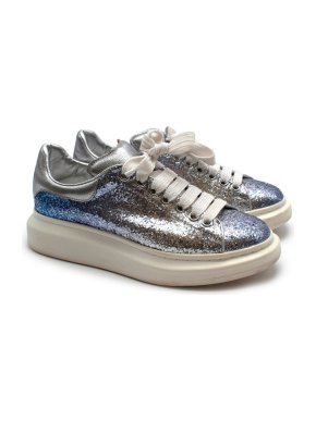 Alexander McQueen Silver Glitter Oversize Trainers
