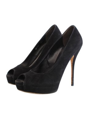 Gucci Black Suede Open Toe Pumps