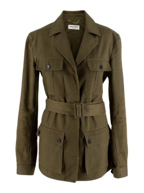 Saint Laurent Khaki Belted Cotton-Blend Twill Jacket
