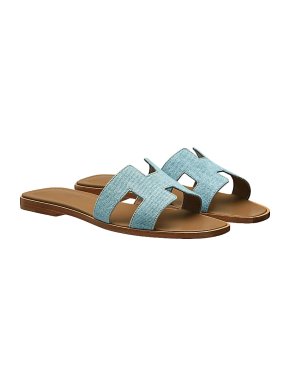 Hermes Sold Out Rare Bleu Clair Denim Oran Sandals