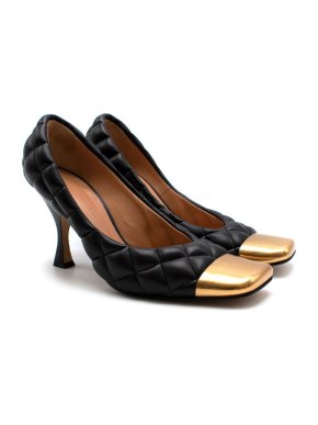 Bottega Veneta Black & Gold Quilted Leather Pumps
