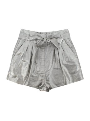 Iro Silver Metallic Belted Bermuda Shorts