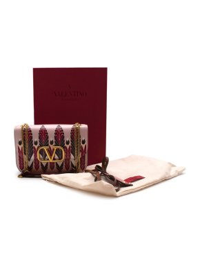 Valentino Pink Print Leather V Sling Shoulder Bag