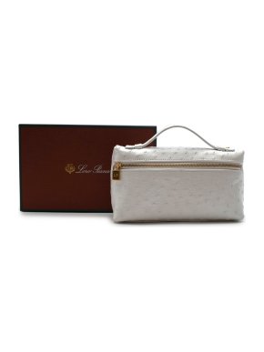 Loro Piana White Ostrich Leather Clutch Bag