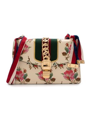 Gucci Ivory Floral Print Web Shoulder Bag