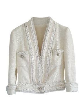 Chanel White Tweed Braided Trim Short Jacket