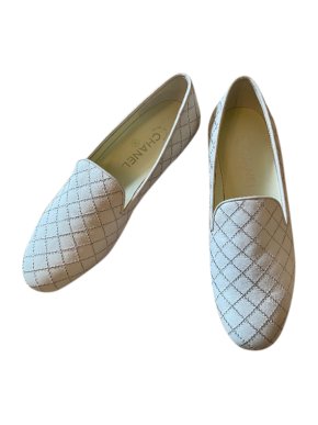 Chanel White Diamond Stitch CC Loafers