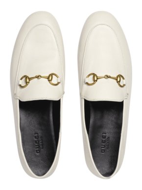 Gucci White Leather Horsebit Loafers