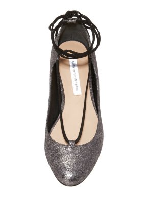 DVF Glitter Leather Lace-Up Ballerina Flats