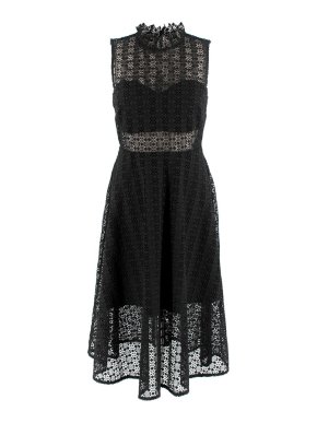 Sandro Lace Panelled HIgh Neck Black Dress