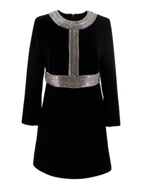 Saint Laurent black velvet chain trim mini dress