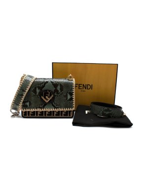 Fendi Green Python Raffia Trim Kan I F Shoulder Bag