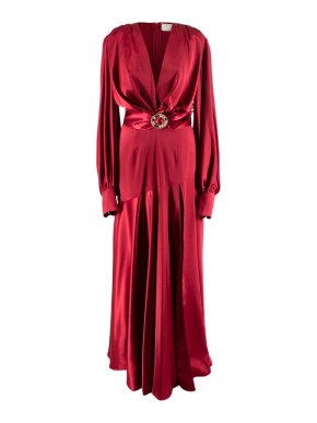 Bronx & Banco Silk Maroon Belted Gown