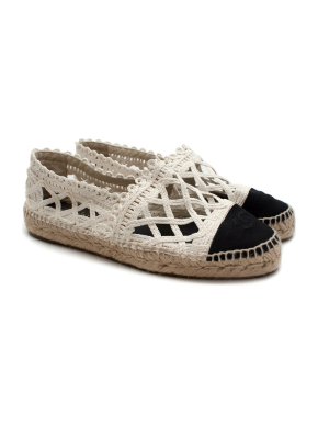 Chanel Black & White Woven Espadrilles