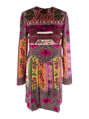 Valentino Multi Print Silk Long Sleeve Dress