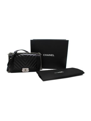 Chanel Black Chevron Lambskin Boy Bag