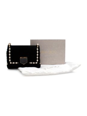 Jimmy Choo Lockett mini faux pearl-embellished velvet shoulder bag