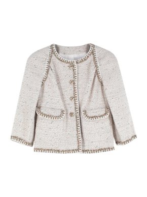 Chanel Cream Cotton-blend Tweed Collarless Jacket
