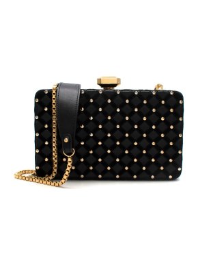 Elie Saab Black Leather & Suede Studded Clutch