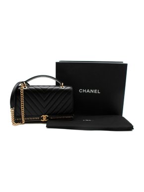 Chanel Chevron Stitched Chain Top Handle Flap Bag