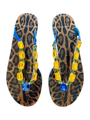 Dolce & Gabbana Crystal Embellished Leopard Thong Sandals