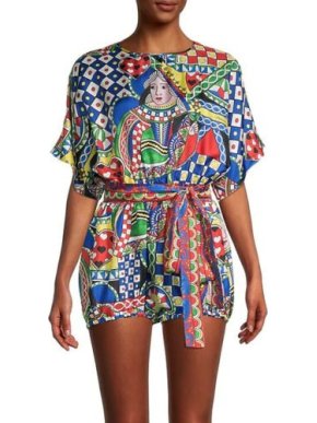 Dolce & Gabbana Queen Of Hearts Print Silk Playsuit