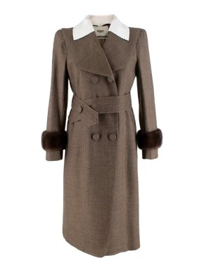 Farhi Fendi Brown Mink Fur Trim Butterfly Lapel Coat