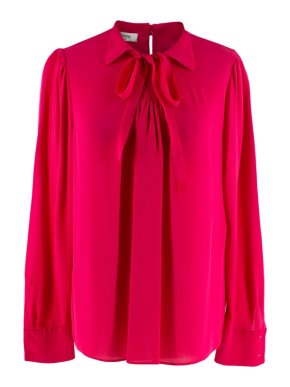 Valentino Pink Silk Self-Tie Collar Ribbon Blouse