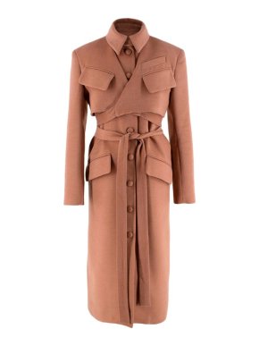 Materiel Rose Pink Button Down Wrap Belt Wool Coat