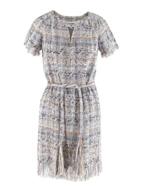 Chanel Fantasy Tweed Fringed Belted Zip Front Dress
