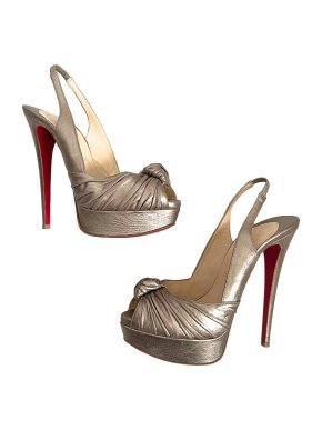 Christian Louboutin Metallic Knotted Peep Toe Pumps