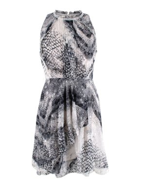 Reiss Grey Snake Print Ruffled Dress