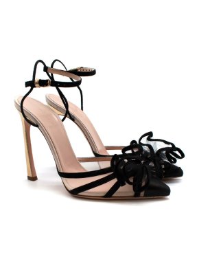 Giambattista Valli Nude, Black & Gold Suede & Mesh Slingback Pumps
