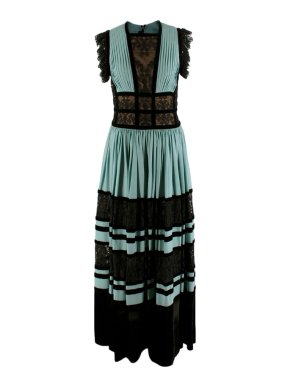 Elie Saab Turquoise & Black Velvet Lace Dress