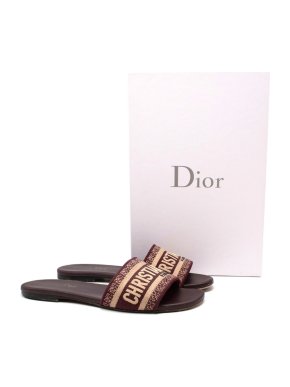 Dior Burgundy Cotton Embroidered Dway Slides