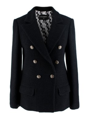 Chanel Black Boucle Tweed Double Breasted Tailored Jacket