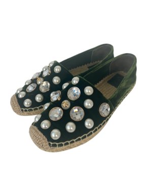 Tory Burch Embellished Green Velvet Espadrilles