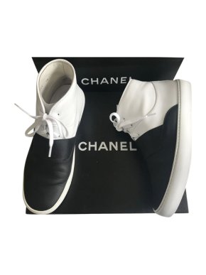 Chanel Black & White Smooth Leather High Top Sneakers